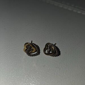 David Yurman 18K Gold Sterling Silver Coupled Sculpted Heart Earrings